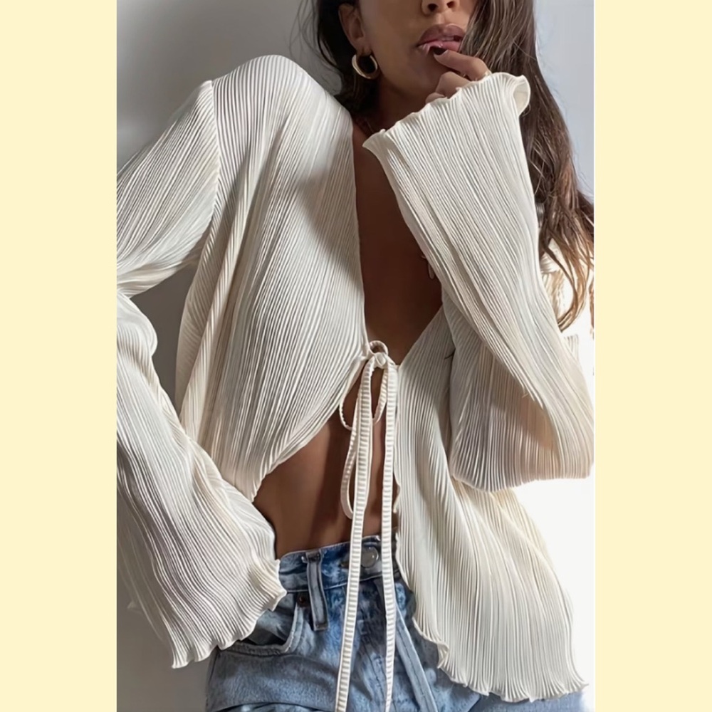 French Casual Pleated Laced All- Match Loose Top Size Xl New